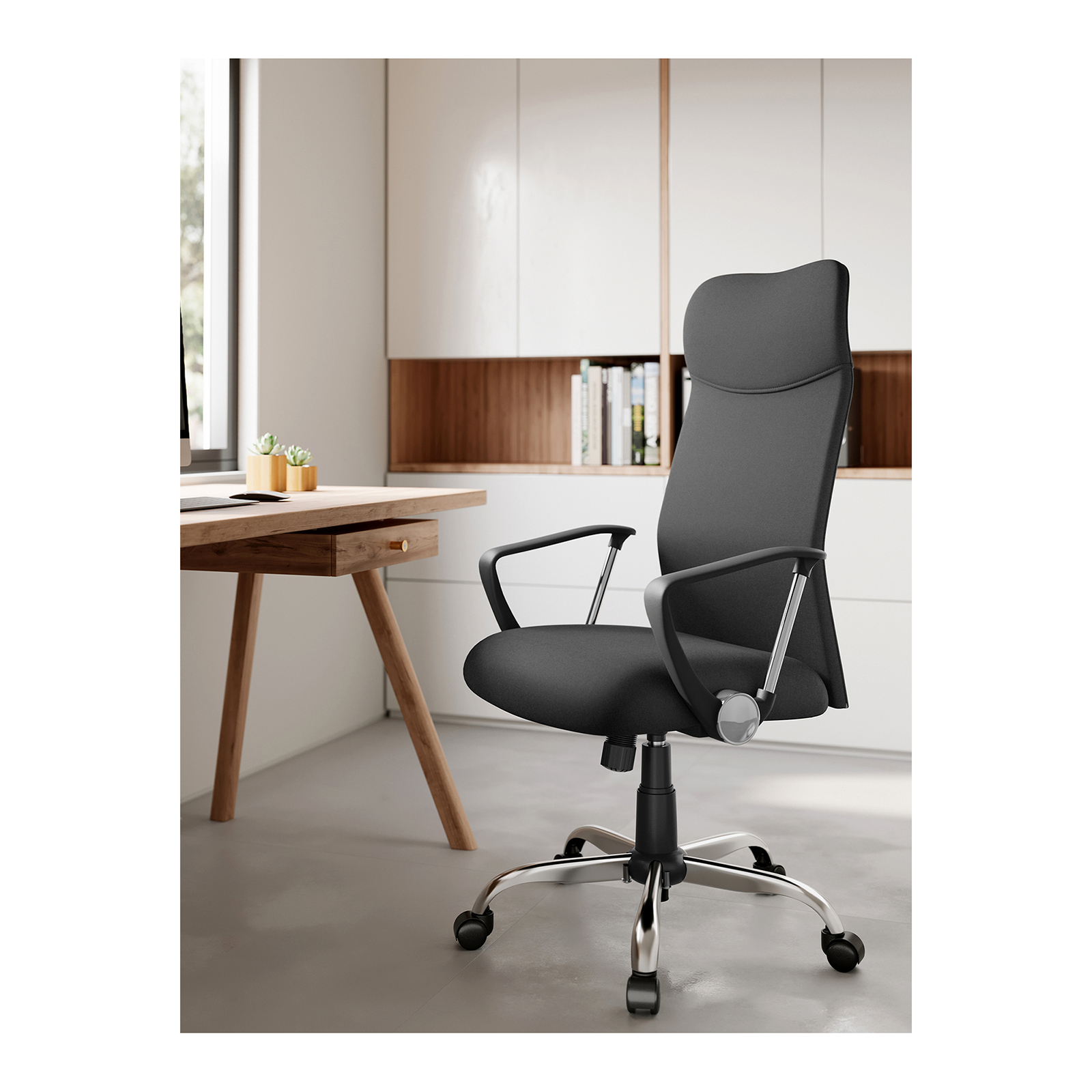 SONGMICS Office Chair, Ergonomic Desk Chair, Swivel Chair, Upholstered Seat, Height Adjustable and Tilt, Load 120 kg, Ink Black