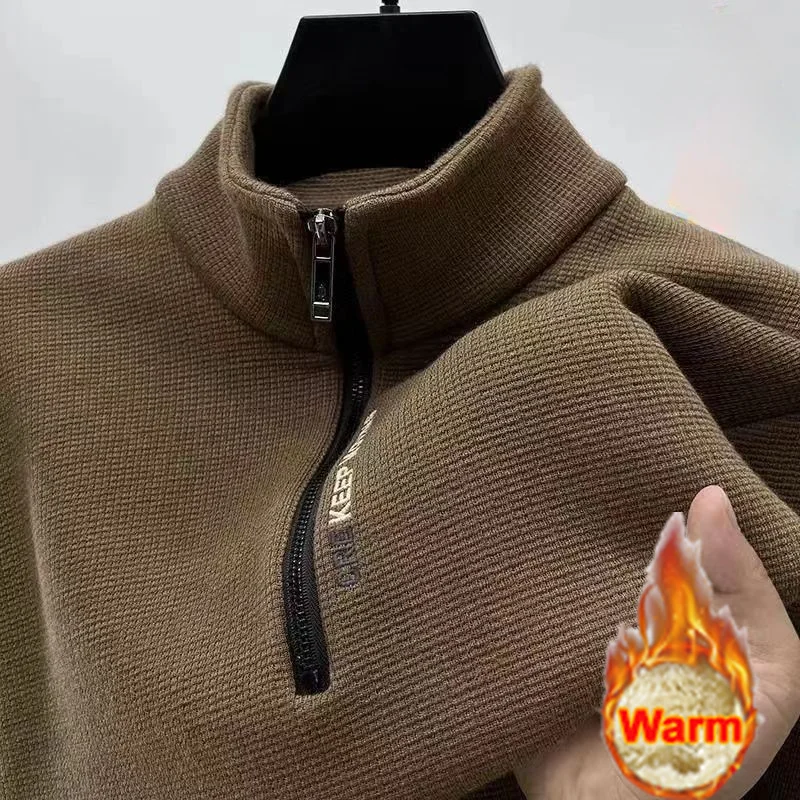 Herenkleding Coltrui Mode Heren Truien Effen Kleur Dikke Halve Rits Verdikking Trui Luxe Warme Trui