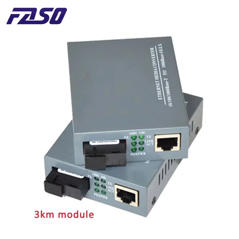 FASO 1 par de convertidor de medios de fibra óptica Gigabit HTB-GS-03 A & B 1000Mbps fuente de alimentación externa de puerto SC de fibra única de modo único