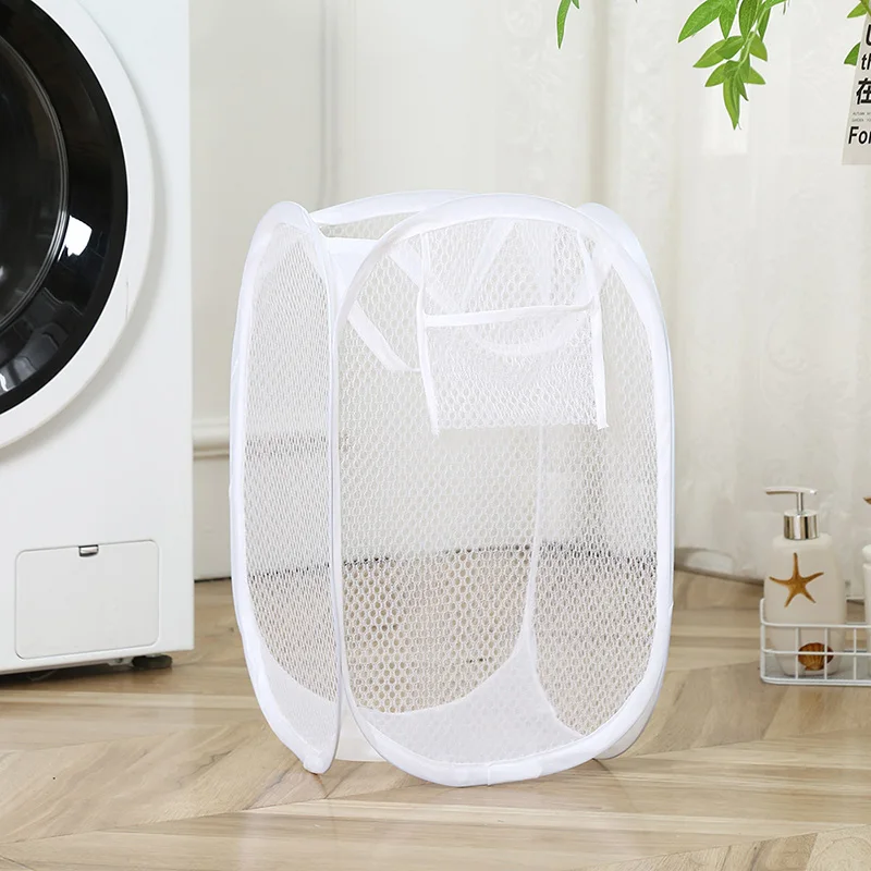 Folding Dirty Laundry Sorting Basket Washing Frame Bathroom Cloth Mesh Storage Bag Frame Bucket Laundry Organizers Storage Pouch