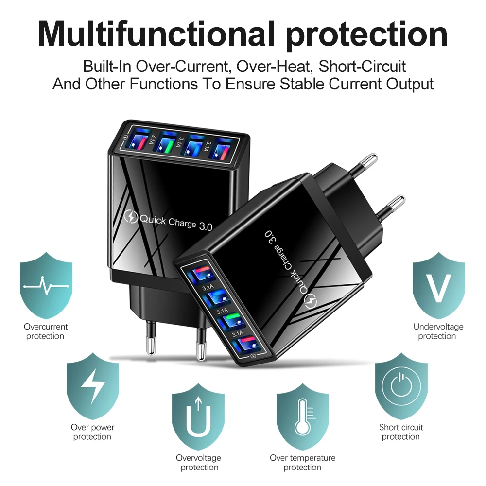 EU UNS Stecker USB Ladegerät Multi Port 4 USB Schnelle Lade Für Telefon Adapter Tablet Tragbare Wand Ladegerät Schnelle Ladegerät Für poco