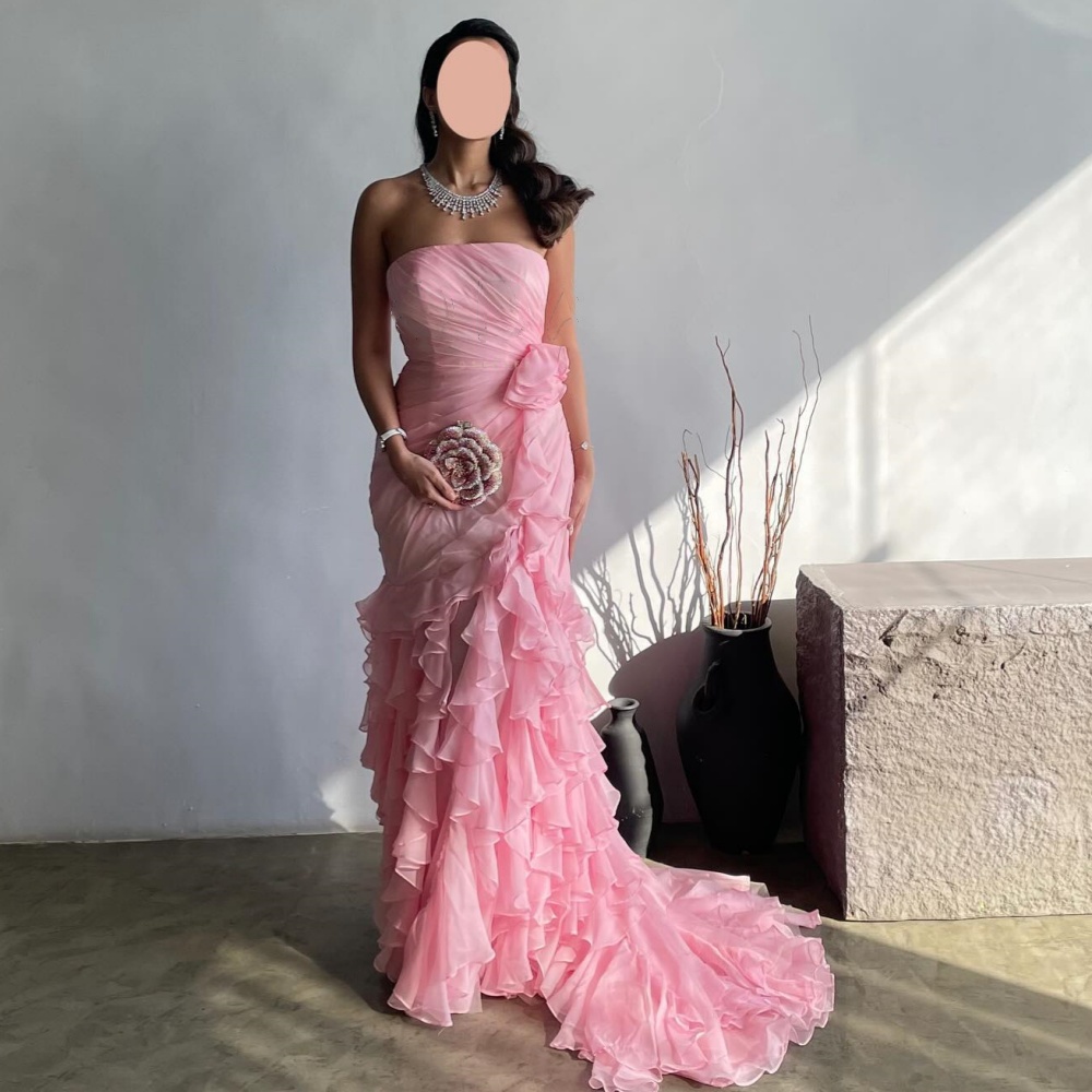 Vestidos largos sin tirantes de sirena plisados de gasa de estilo moderno personalizados vestidos de fiesta Pastrol Unisex estilo chino Formal Casu