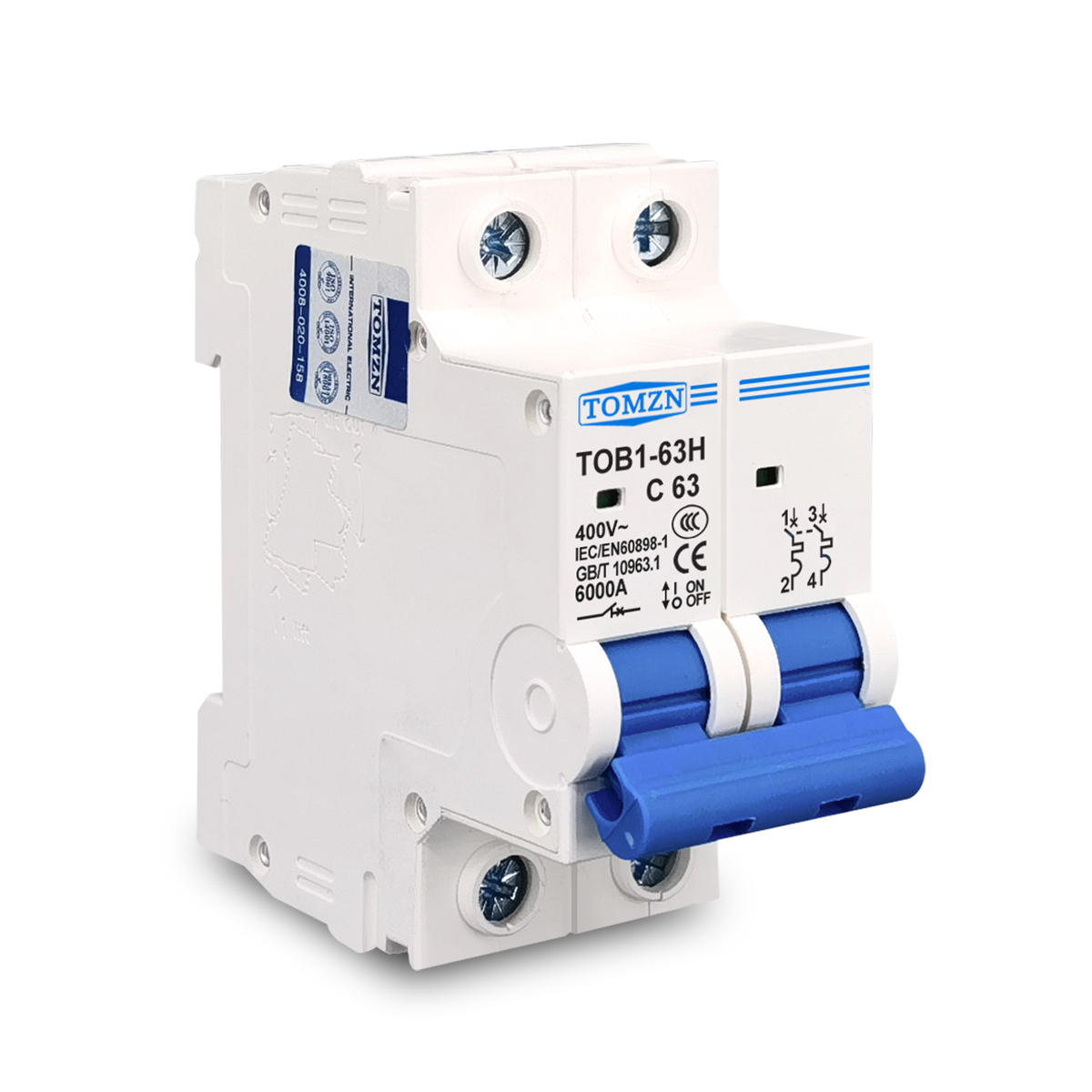 2P AC Động MCB TOB1-63 C Loại 230/400V ~ 50HZ/60HZ Mini Ngắt Mạch Điện 6A 10A 16A 20A 25A 32A 40A 50A 63A