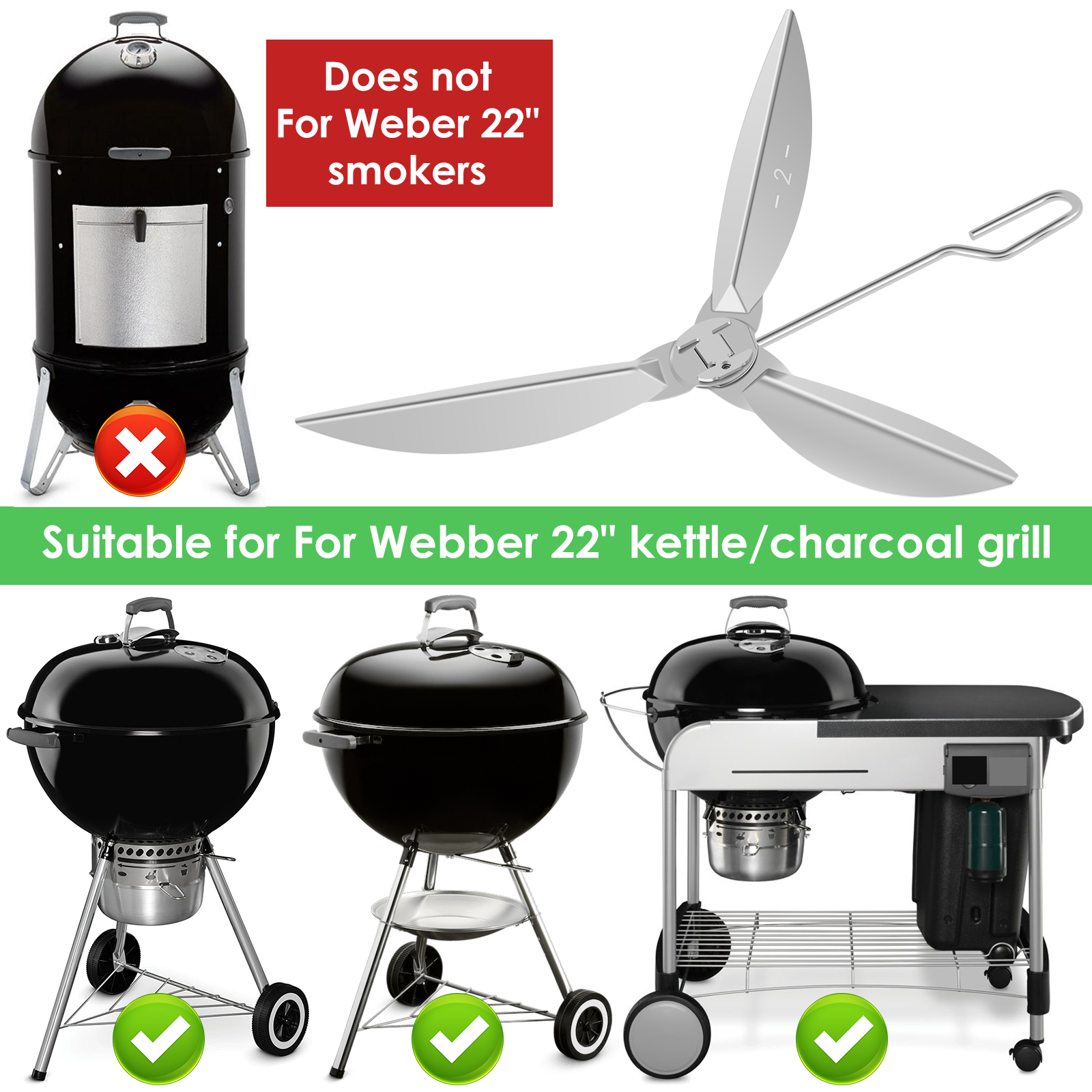 For 22-1/2Inch Grills One-Touch Cleaning System Kit Charcoal Grill Kettle Grills Replacement Parts Grill Cleaning Kit