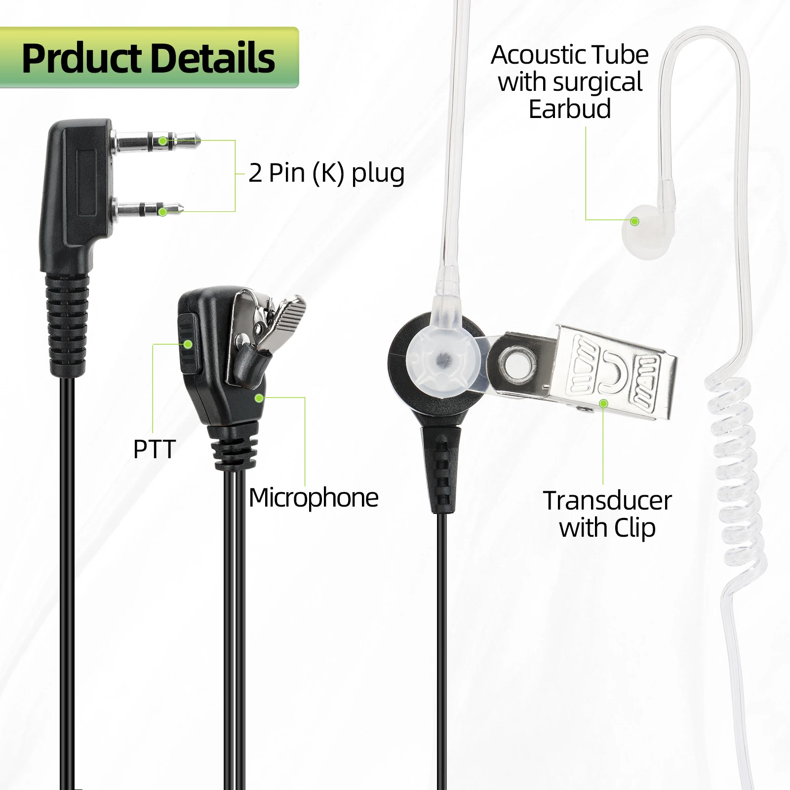 Walkie Talkie Acoustic Air Tube Headset 2-pinowe słuchawki PTT do Baofeng UV-5R BF-888S UV-21 PRO Quansheng UV-K5 UV-K5(8)