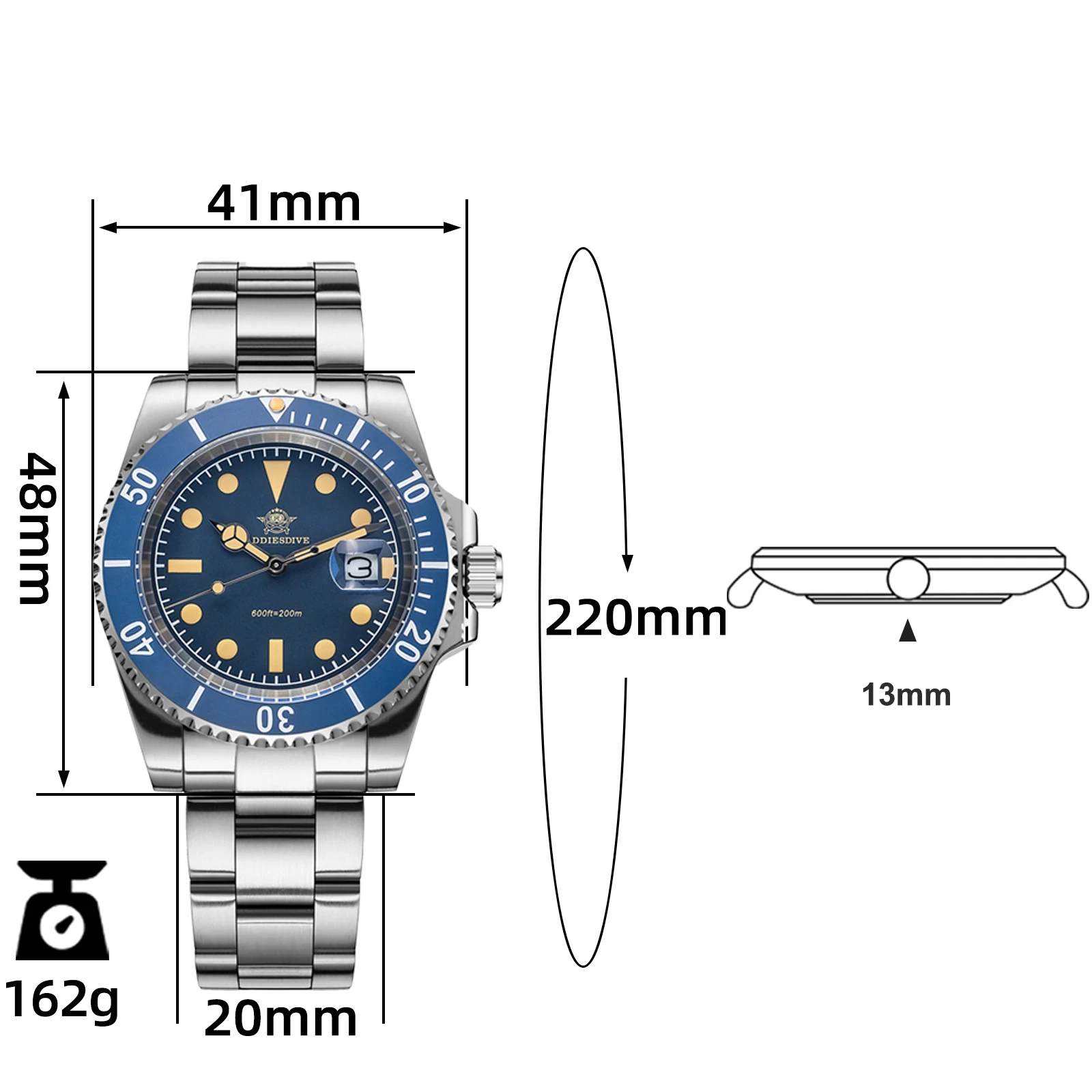 ADDIESDIVE reloj de cuarzo de lujo con calendario, relojes de moda de 41mm, acero inoxidable, 20Bar, buceo, reloj de pulsera superluminoso, AD2054