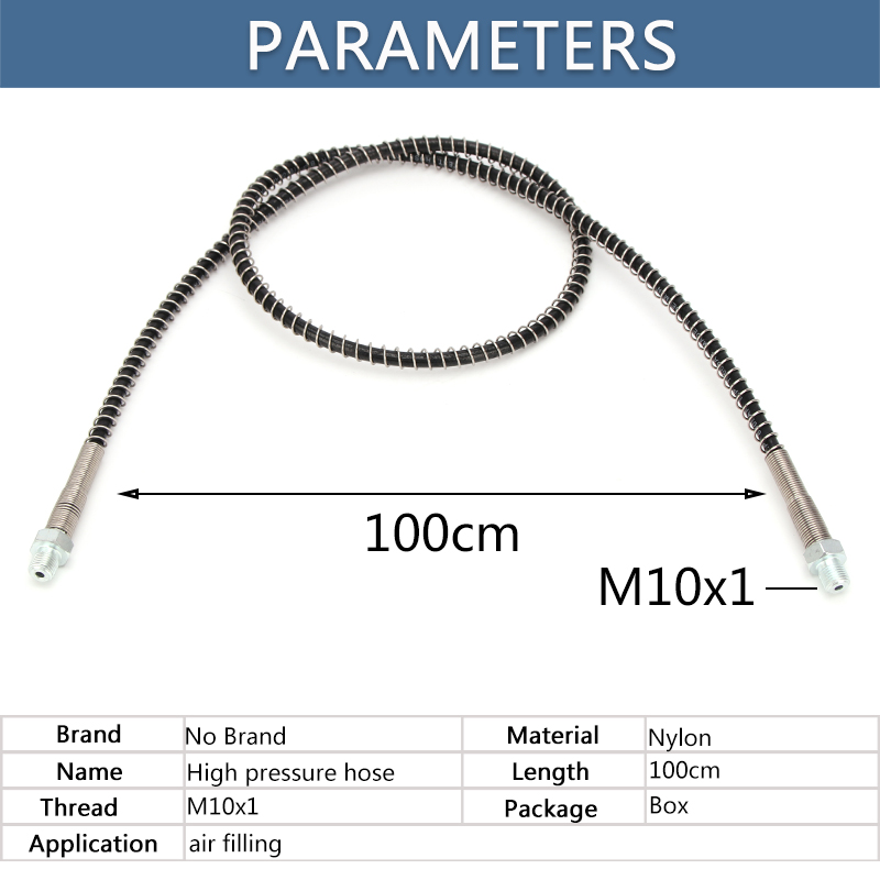 Pompe pneumatique haute pression de 100cm, tuyau en Nylon de remplissage d'air, filetage M10x1 avec deux filetage M10x1, déconnexion rapide 40mpa 6000psi