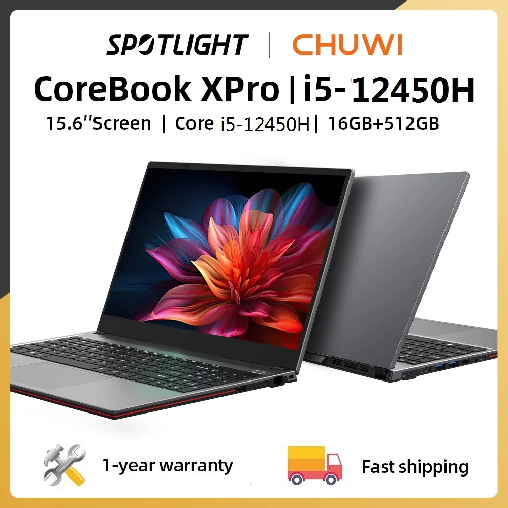 Ноутбук CHUWI CoreBook XPro Core i5-1235U/12450H, 10/8 ядер, игровой ноутбук, 15,6-дюймовый FHD-экран, 16 ГБ ОЗУ, 512 ГБ SSD, металлический корпус, ноутбук