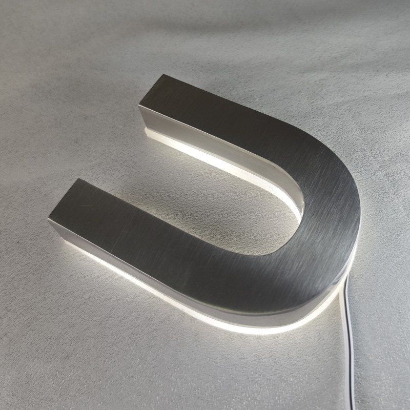 Lettres 3D sur Mesure en Acier Inoxydable avec Rétro-Éclairage LED, Signe Lumineux d'Extérieur