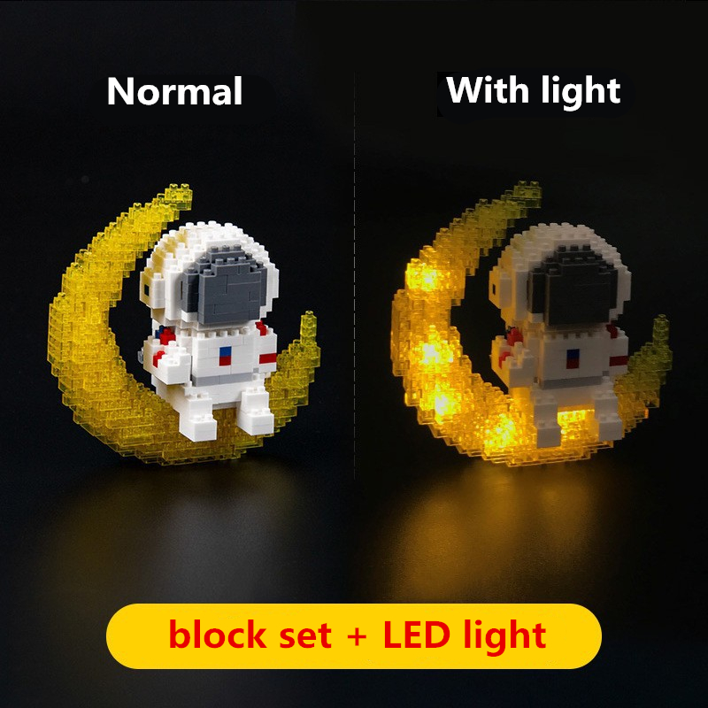 Blocs de construction à micro particules, espace créatif aérospatial brillant, figurine d'astronaute avec lumière, ensemble de briques à monter soi-même, jouets pour enfants, cadeau