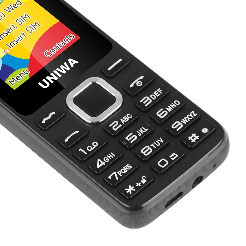 UNIWA E1801 Característica Teléfono con Pantalla de 1,77 Pulgadas Batería de 800mAh Doble SIM Radio FM Teléfono Celular para Hombre Elder Soporte Expansión TF