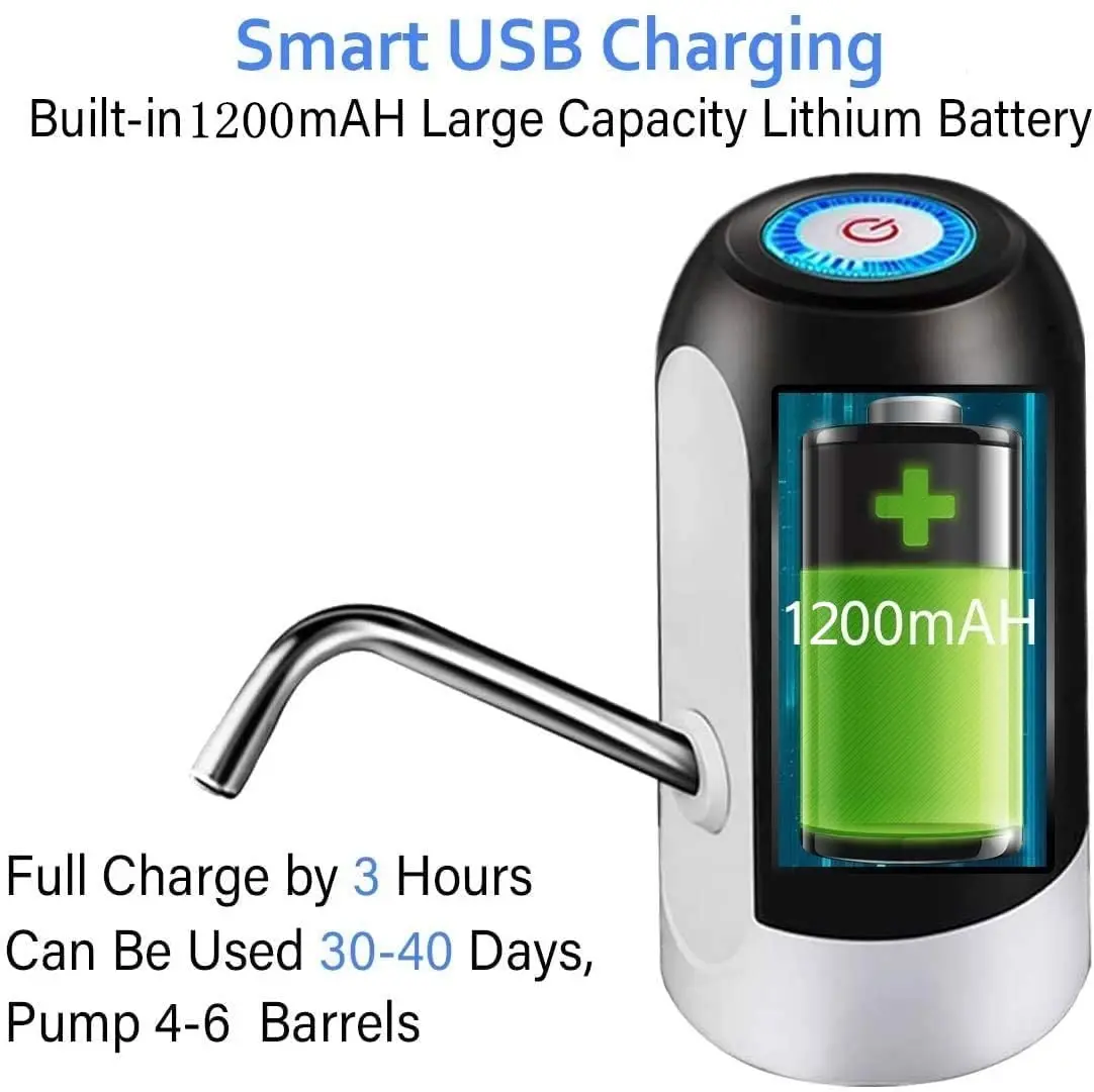 自動飲料水ポンプ,USB充電器,ポータブル電気ウォーターディスペンサースイッチ,ユニバーサル,5ガロンのボトル,黒と白
