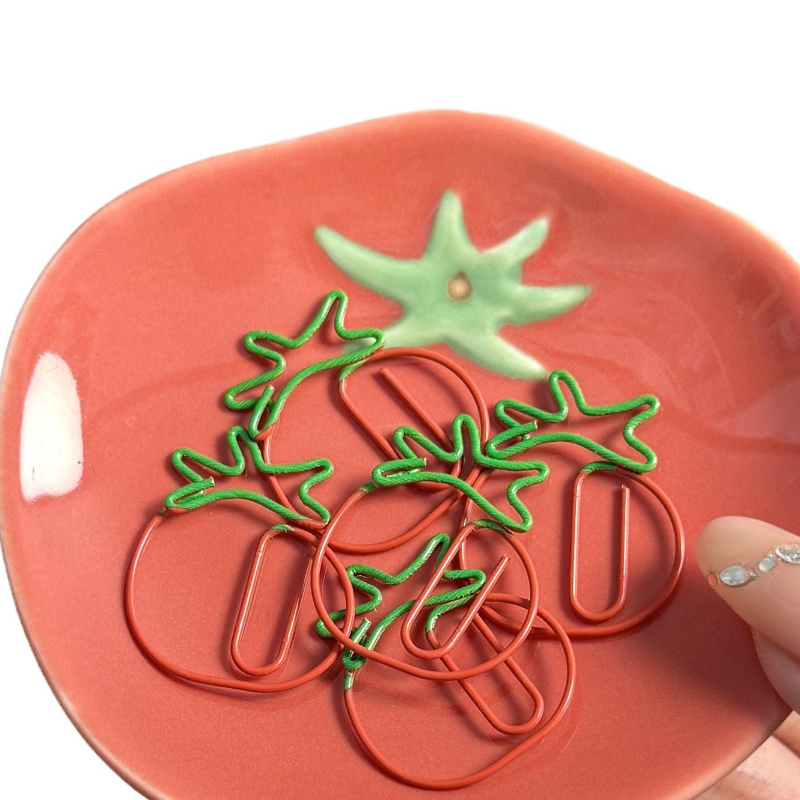 5pcs/set Red Retro Japanese Paper Clip Tomato Strawberry Cherry Scrapbook Paper Clip Book Page Memo Fixed Clips Student Supplies