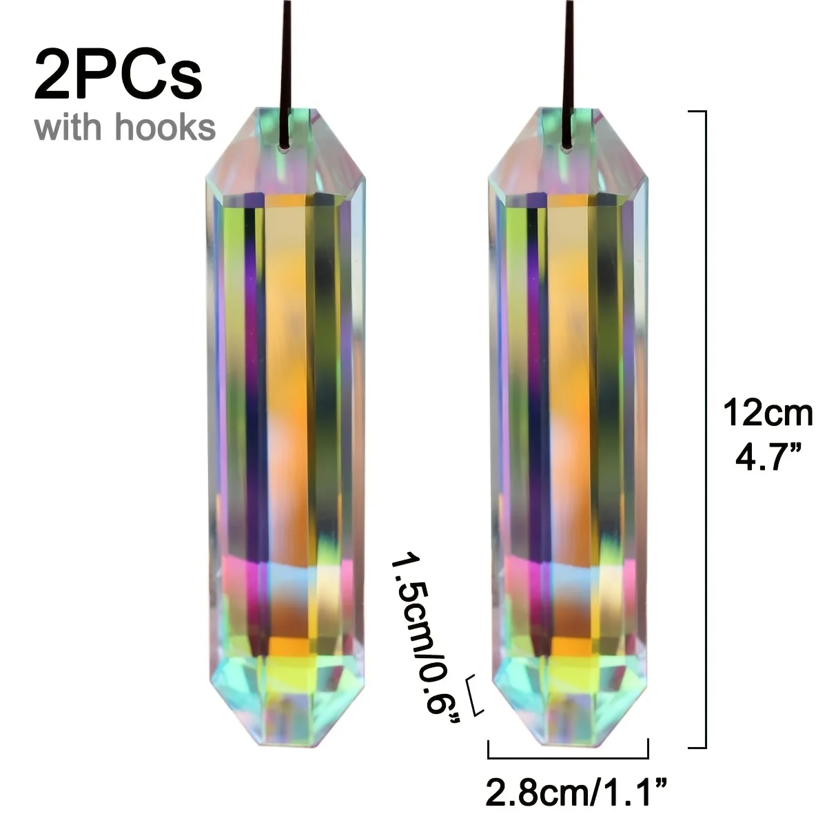 2 ชิ้น 12 มิลลิเมตร Suncatcher ปริซึมจี้สําหรับ Window, ABColor คริสตัล Stick Rainbow Maker สวนแขวน Sun Catcher เครื่องประดับ