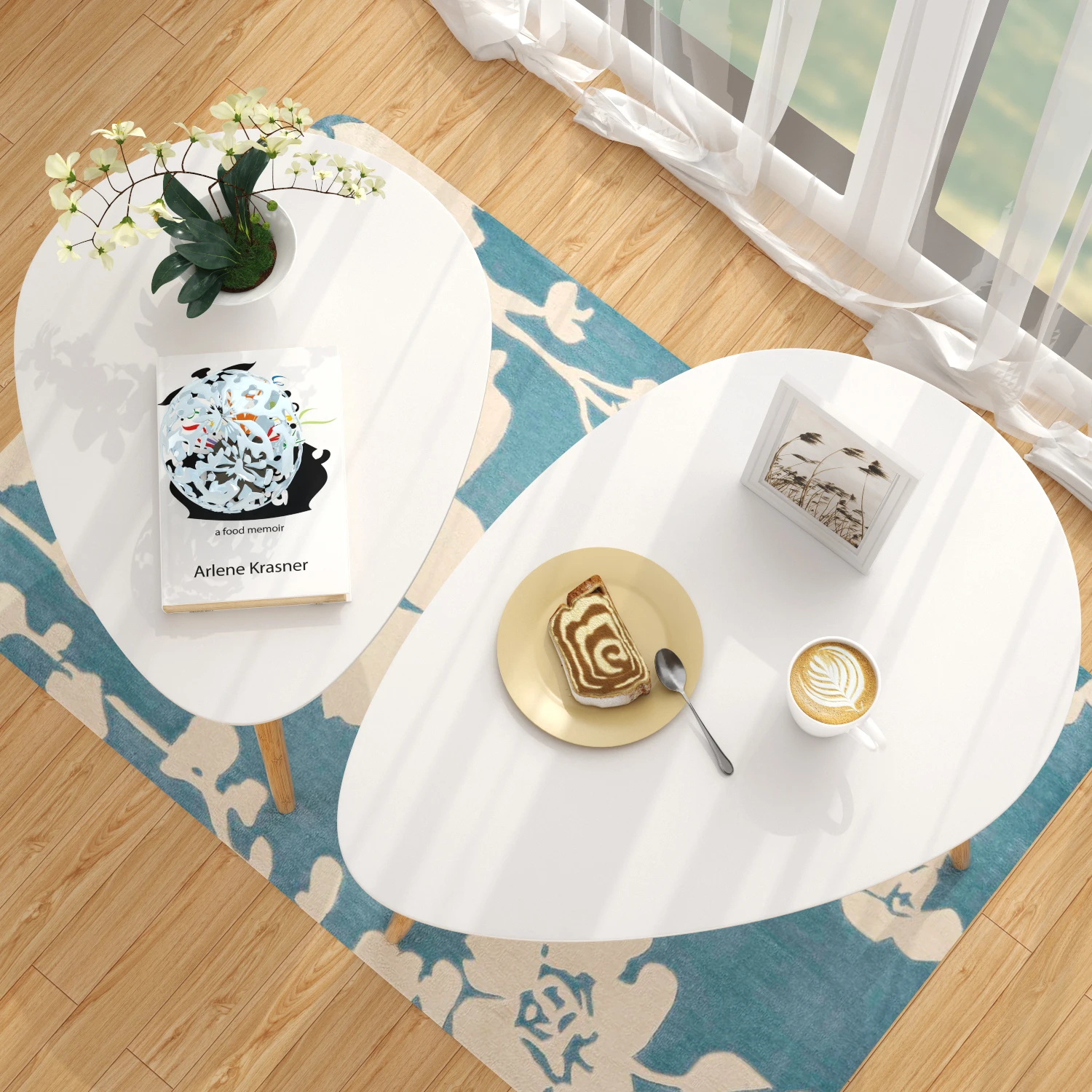 Getone Petite Table Basse, Lot de 2 Tables d'appoint, Table de Canapé Blanche, Tables Gigognes pour Salon, Chambre à Coucher, Bureau, Scandinave