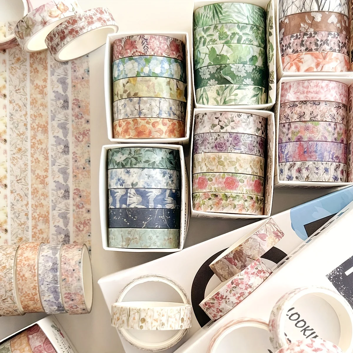 5 rotoli di nastro manuale con fiori romantici in scatola, simpatico nastro washi decorativo fresco fai-da-te per studenti, un regalo indispensabile per gli studenti