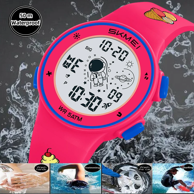Skmei crianças relógios digitais moda tpu cinta colorida luz led à prova dwaterproof água crianças menino menina esportes relógio de pulso com despertador
