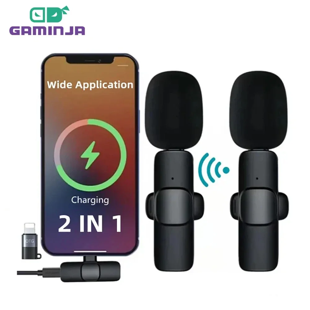 GAMINJA Wireless Lavalier-mikrofon Tragbare Audio Video Aufnahme Mini Mic Für iPhone Android Lange batterie lebensdauer Live Broadcast