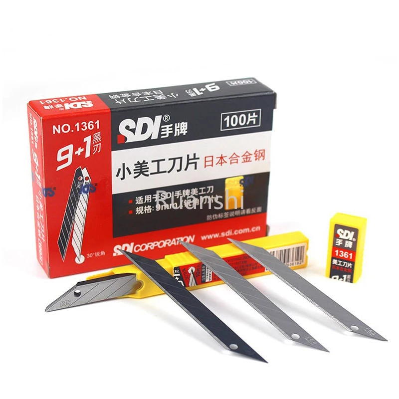 Lama artistica piccola SDI da 9 mm Lama nera ad angolo nitido da 30 gradi Lama per incisione con pellicola resistente all'usura per autoveicoli Coltello multiuso K361/1361