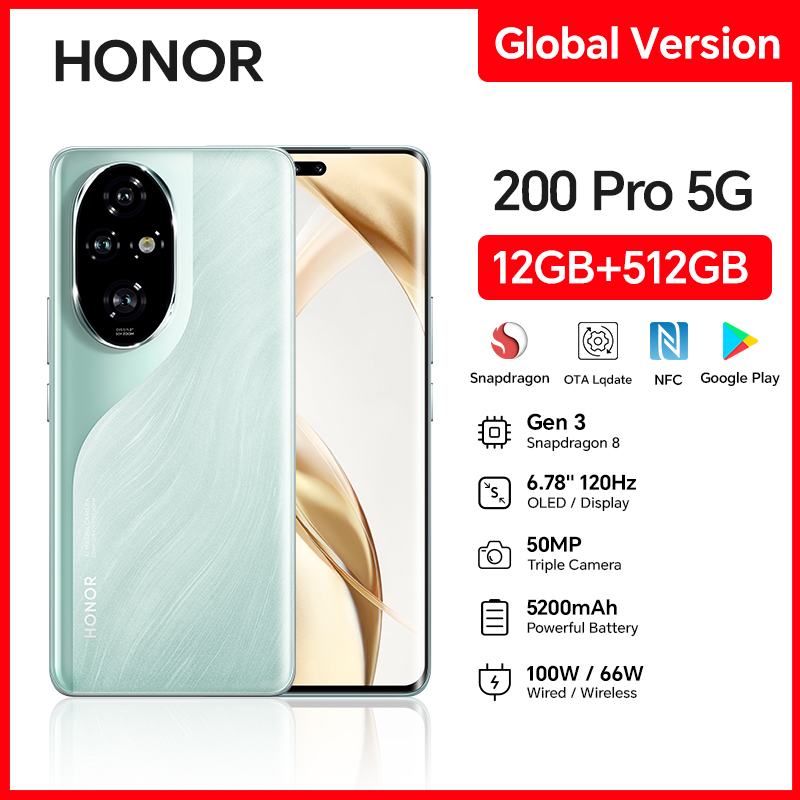 HONOR 200 Pro 5G 12GB+512GB Pantalla OLED de 6,7”, SIM dual, triple cámara de 50MP, carga rápida, teléfono inteligente Android