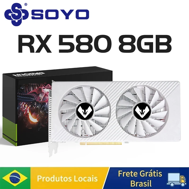 Soyo amd radeon rx580 8g placa gráfica gddr5 placa de vídeo hdmi dvi pcie3.0x16 jogos gpu rx 580 placas componentes do computador