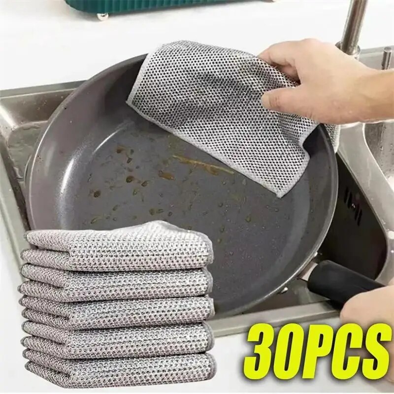 30 Uds paños de cocina de alambre plateado paños de cocina antiadherentes estufa de cocina para el hogar cepillo para lavar platos paños de alambre