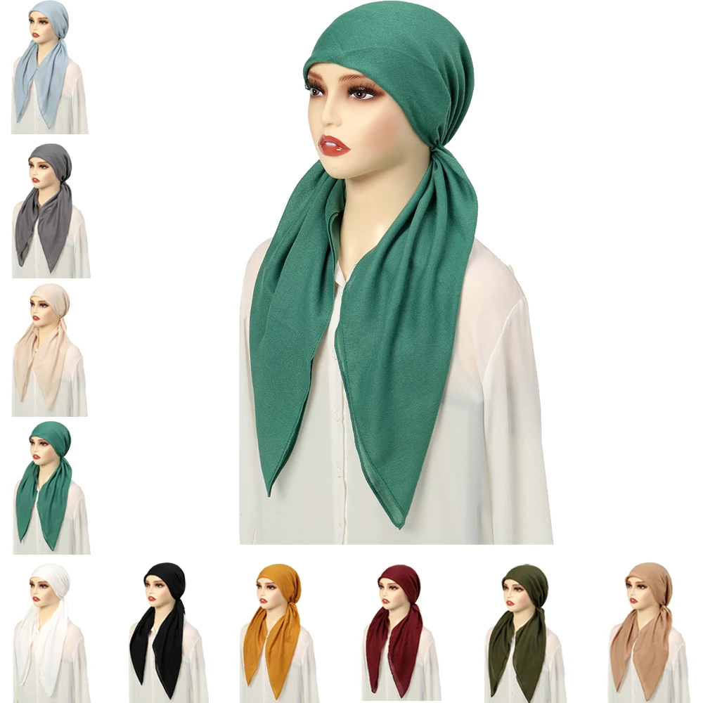 Muçulmano hijab turbante pré-amarrado chapéu feminino cor sólida cauda longa gorro quimio boné perda de cabelo cabeça cachecol envoltório gorros turbante mujer