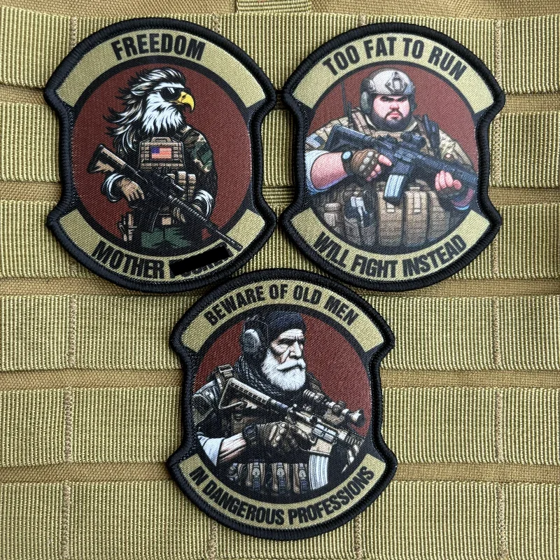 Army Soldier Tactical Patch M4 Rifleman Morale Badge Printing Patches Hook and Loop Old Man Fat Man Military Backpack Sticker