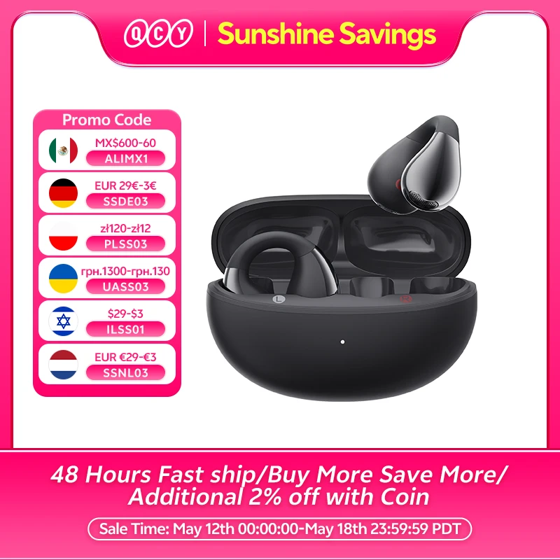 QCY Crossky C30 Ear Clip Earphones Bluetooth 5.4 Wireless Open Ear Sports TWS Earbuds Dual-Connection Headphones