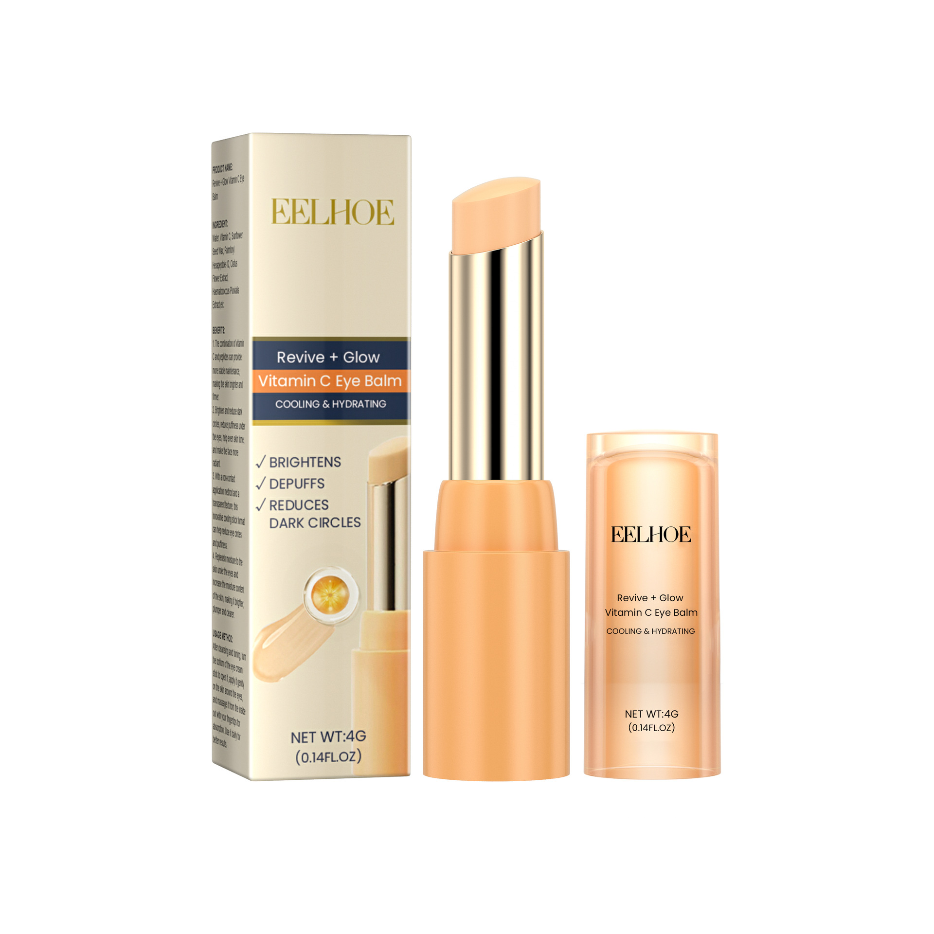 Crema para ojos en barra con vitamina C, bálsamo hidratante antiarrugas, eliminación de bolsas para ojos, ojeras, Reduce las líneas finas, crema para ojos antihinchazón