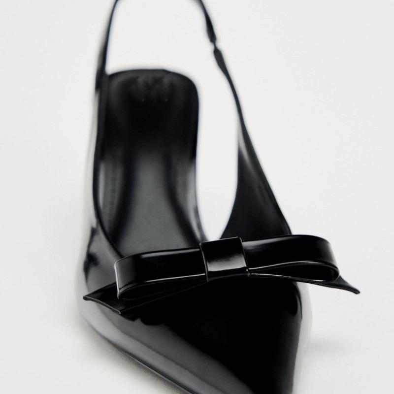 2024 โมเดิร์นรองเท้าสําหรับสตรีสีดํางานแต่งงาน Slingback Pointed Toe ตกแต่งผีเสื้อหญิงรองเท้าส้นสูง