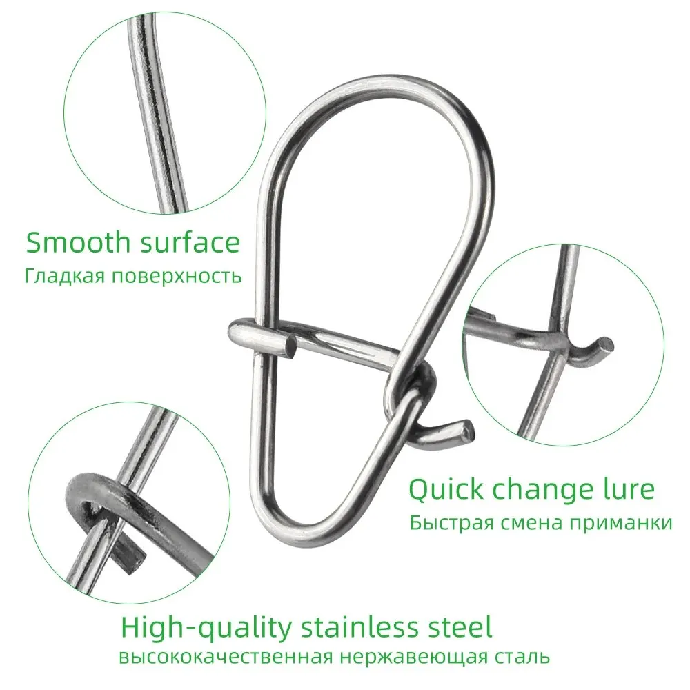 100PCS zucca in acciaio inossidabile Snap Safety Fast Clip Lock Pin Strong Pull Fish Hook Lure Connector accessori per la pesca