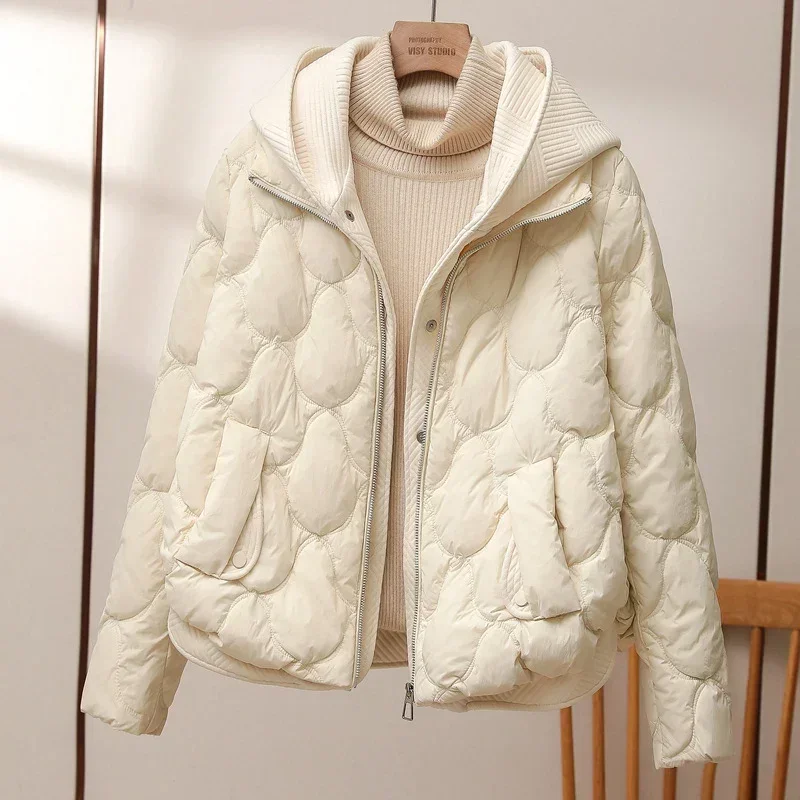 Women's White Duck Down Hooded Jacket, Warm Vacation Jacket, Casual, Korean, Autumn, Winter, New