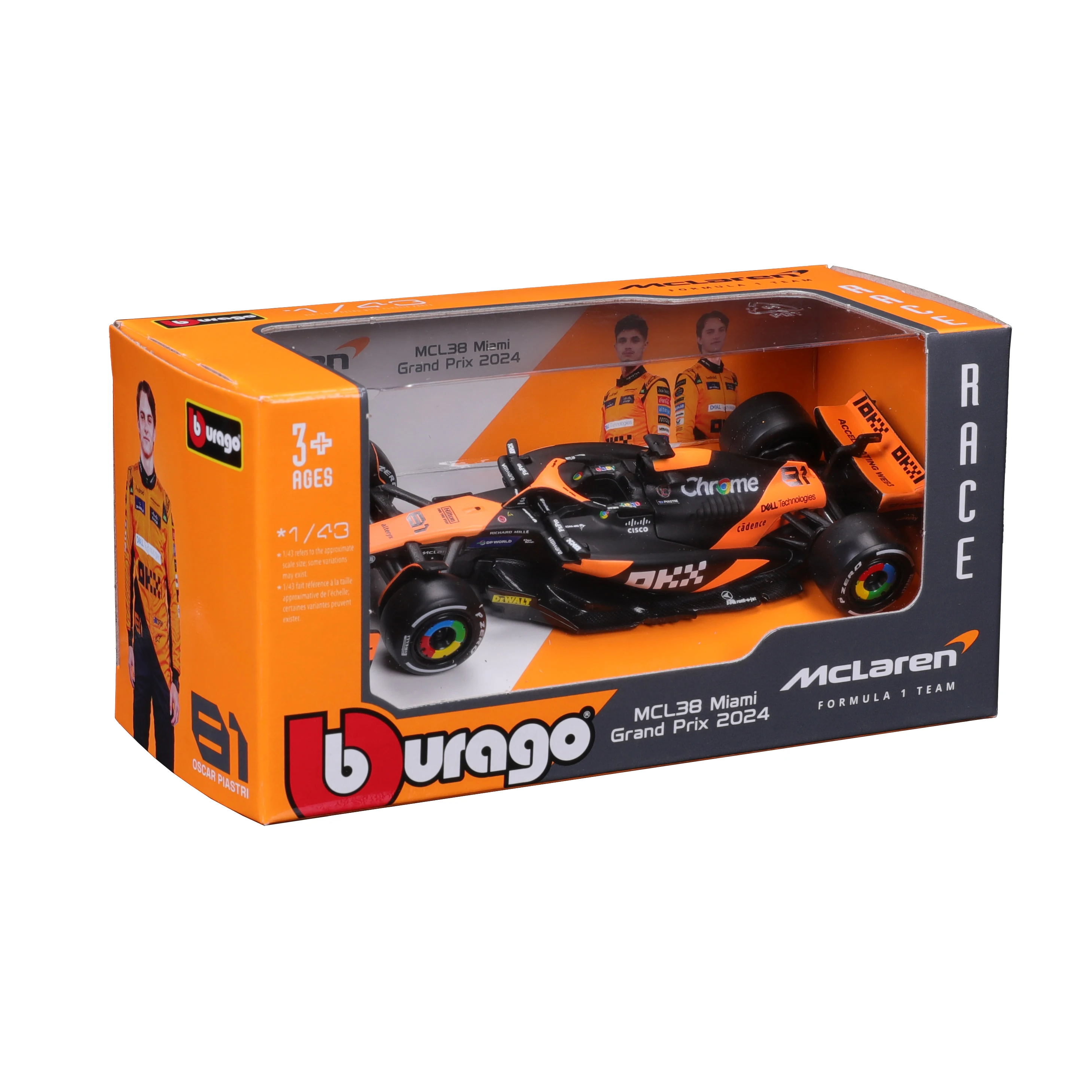 Bburago 1:43 2024 F1 マクラーレン MCL38 モナコ グランプリ合金車ミニチュア ダイキャスト モデル # 4 ランド・ノリス # 81 オスカー ピアストリ おもちゃ