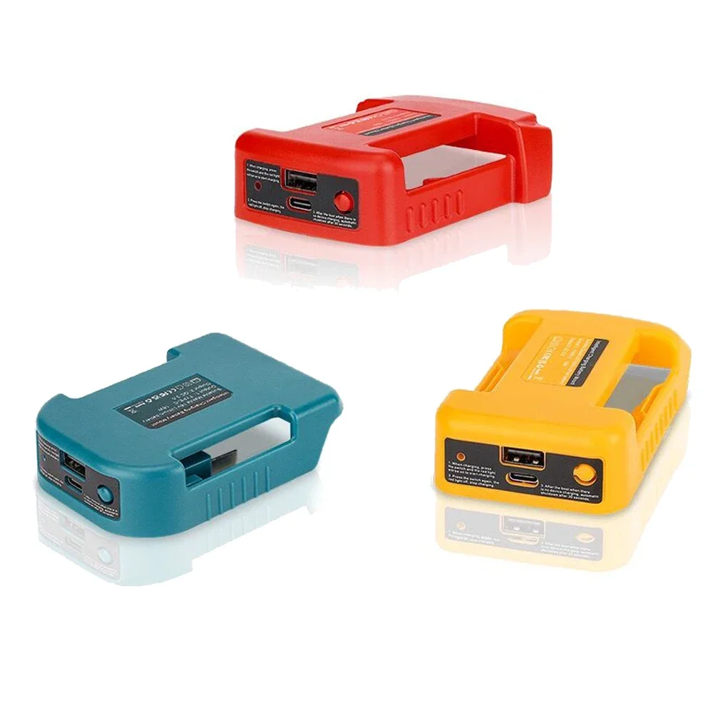 Tragbarer Ladegerät-Adapter, kompatibel mit Makita für Dewalt für Milwaukee 18 V Li-Ion mit USB-Typ-C-Akkuhalter, schnelles Aufladen