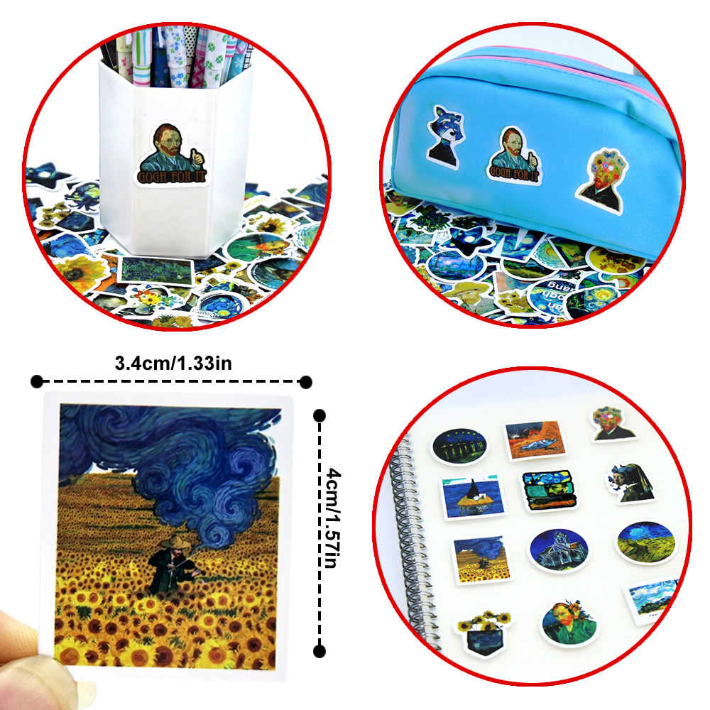 100 個ゴッホかわいいステッカーパック美的文具用品ロット韓国紙かわいいオフィス教師学校日記装飾