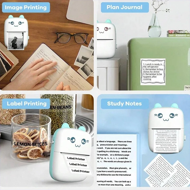 Mini 58mm Thermal Portable Printer BT Wireless 200dpi Mobile Label Photo Memo Wrong Question Printing  USB Cable For Home No Ink