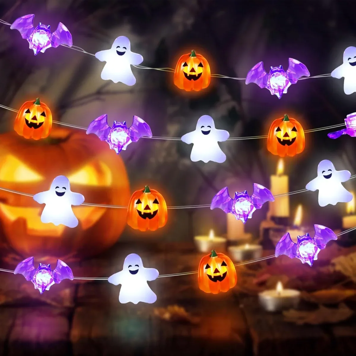 1 PC 20/30 LED ฮาโลวีนทองแดงสายไฟ String Light MINI Ghost ฟักทองค้างคาว Fairy โคมไฟสําหรับ Home Halloween PARTY เทศกาลตกแต่ง