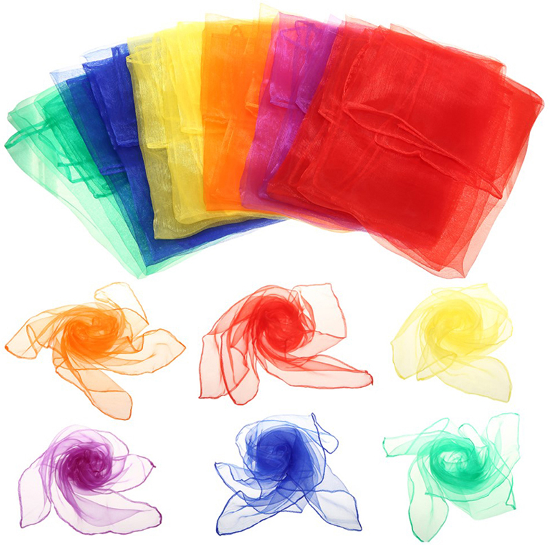 Serviettes de gymnastique Everths pour jonglage, écharpes, rouge, jaune, orange, bleu, violet, vert, 60x60cm, 12 pièces