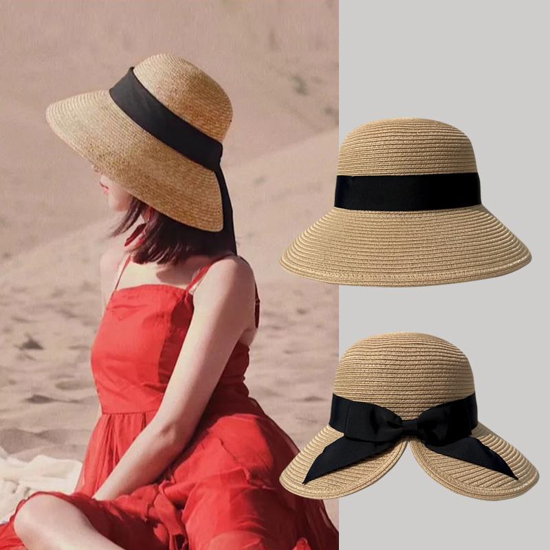 Beach Sun Hat Straw Hat Tail Knot Foldable  Knot Small Face Outdoors UV Protection Sun Hat Holiday Travel Hat