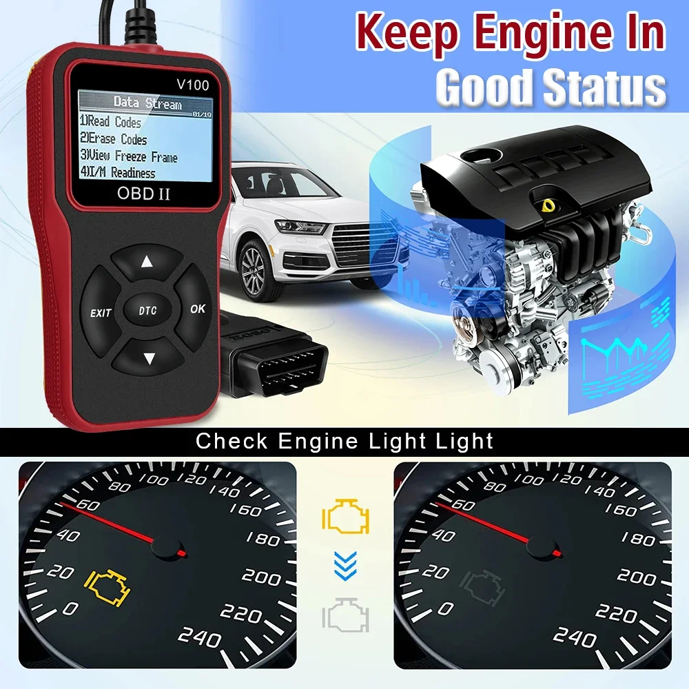 Ferramentas de diagnóstico de carro v100 obdii eobd acessórios automotivos universal plug and play display digital obd 2 scanner leitor de código obd2