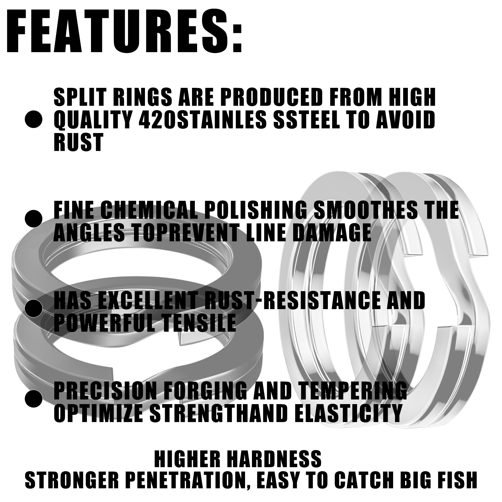 100pcs Fishing Split Rings Stainless Steel 3.5-12MM High Quality Strengthen Double Circle Round Snap Pesca Accessories
