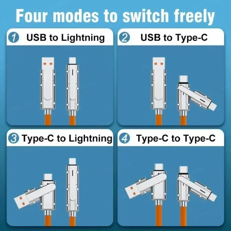 4 In 1 120W USB Type C to Type C PD Cable 3 IN 1 PD 100W Fast Charging Data Cable For iPhone Samsung Xiaomi Data Charging Wire