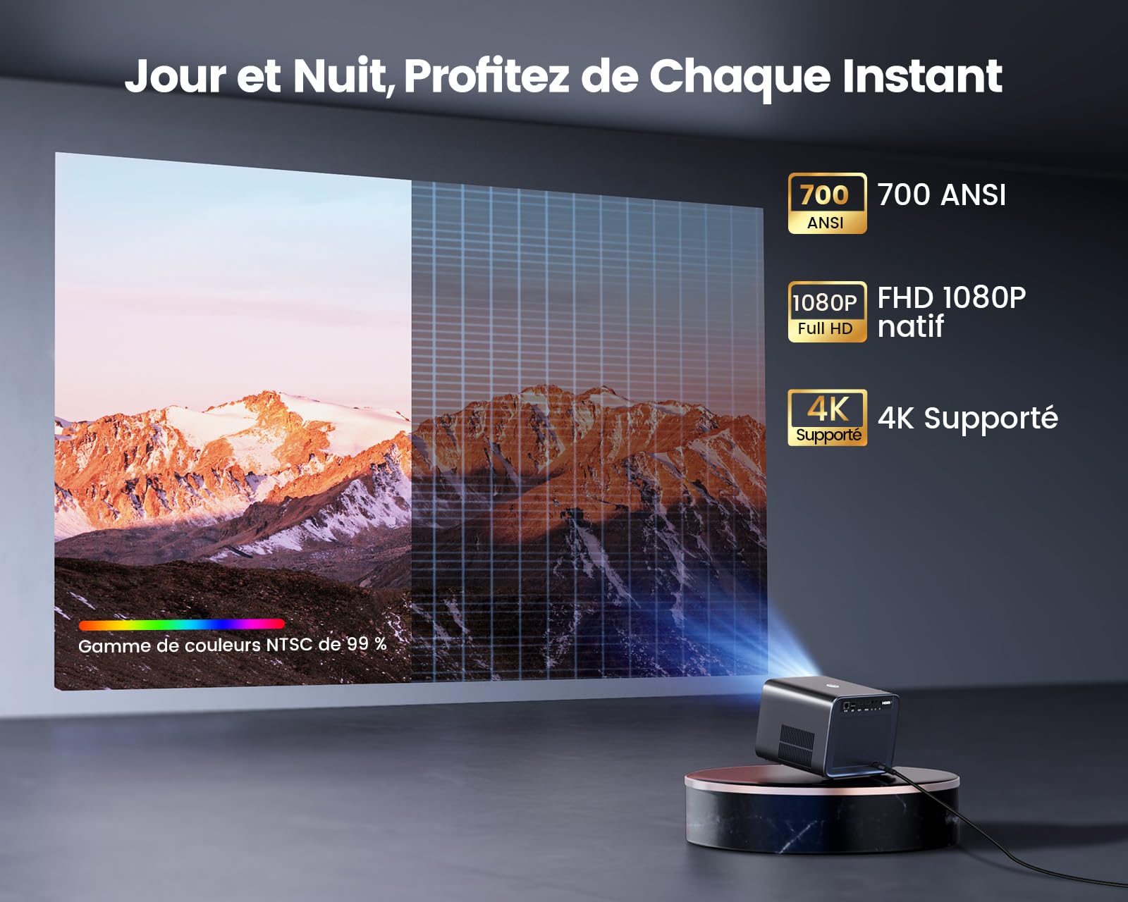 Wimius projecteur 4k pris en charge 30000Lumens mise au point automatique/Keystone Full Hd 1080p WIFI natif 6 Bluetooth Support Dolby Home cinéma