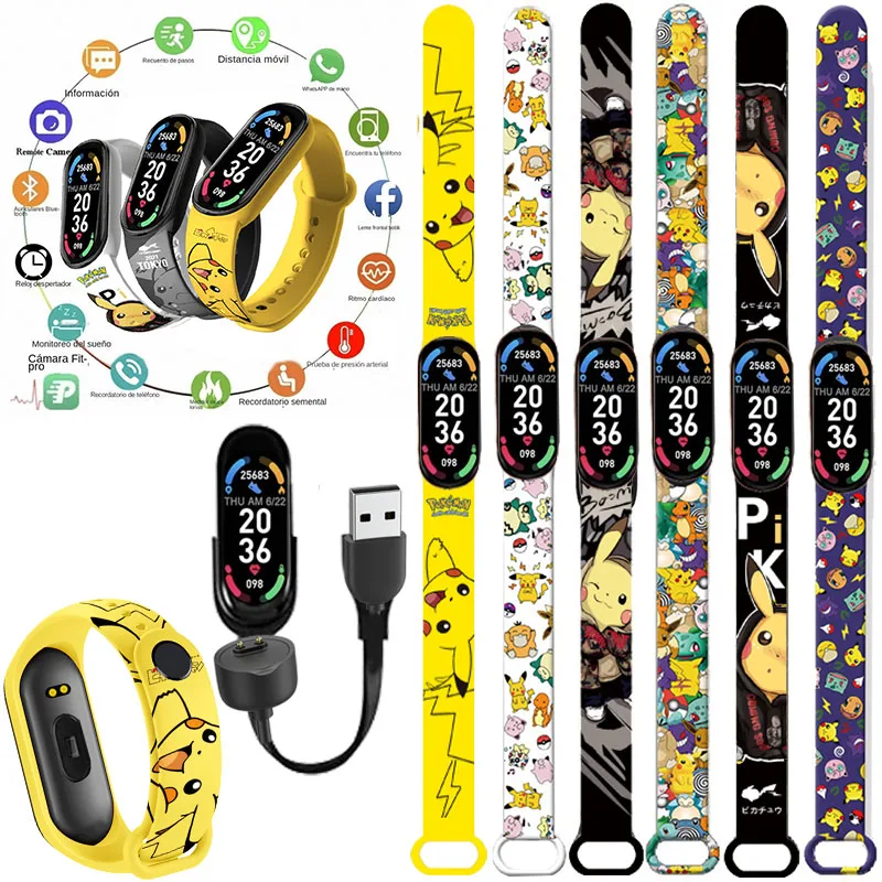 Pokémon pikachu relógio inteligente esportes eletrônico freqüência cardíaca pressão pedômetro pulseira recarregável crianças anime personagem presente