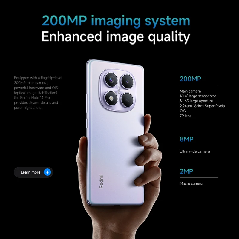 Global Versie Xiaomi Redmi Note 14 Pro 4G Smartphone MediaTek Helio G100-Ultra 6.67 ''Display 200MP Camera 5500mAh Batterij