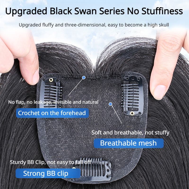 Mode 100% Echte Menselijke Haarstukken Vrouwen Natuurlijke Zwarte Hair Extensions Topper 25 Cm Zwarte Zwaan Mesh Base Top Toupetje Clip pruiken