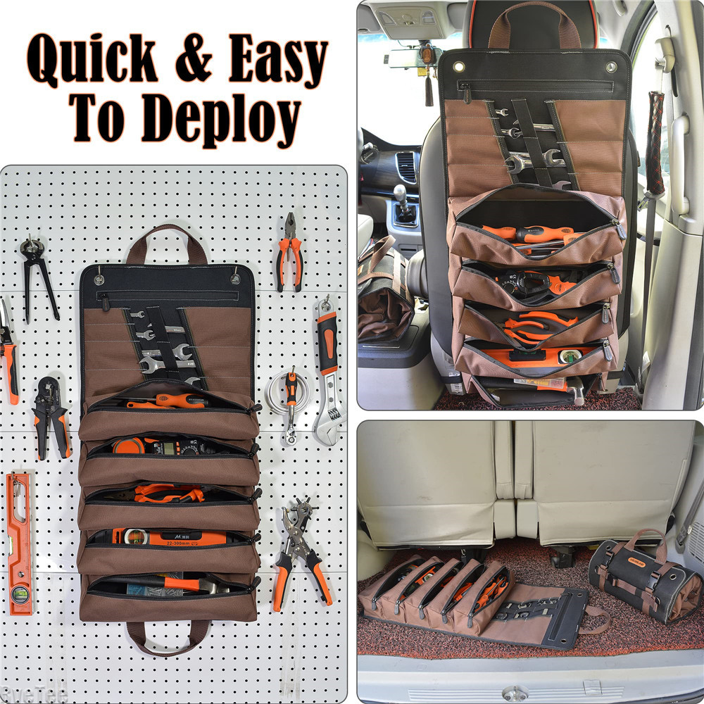 Heavy-Duty Waxed Canvas Tool Roll 15-Pockets Tool Roll Up Bag Organizer Roll Up Tool Bag Organizer