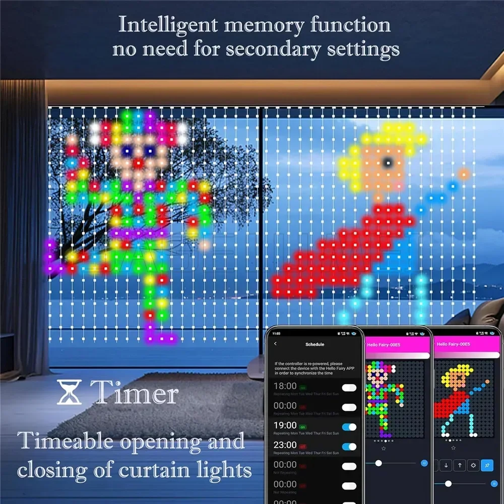 400 LEDs 2X2 Meter Smart Vorhang Lichter DIY Text LED String RGB Wasserdichte Lichterkette Musik Sync Display für Fenster Party Decor