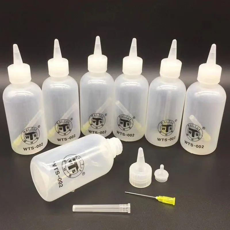 WTS-001 50ml Needle Tip Plastic Rosin Bottle Cleaning Liquid Flux Alcohol Oil Dispenser Plastic Hand Bottle Cleaner DIY Repair
